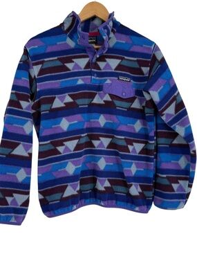 Patagonia Synchilla Womens Size Medium Purple Snap T Aztec Fleece Pullover